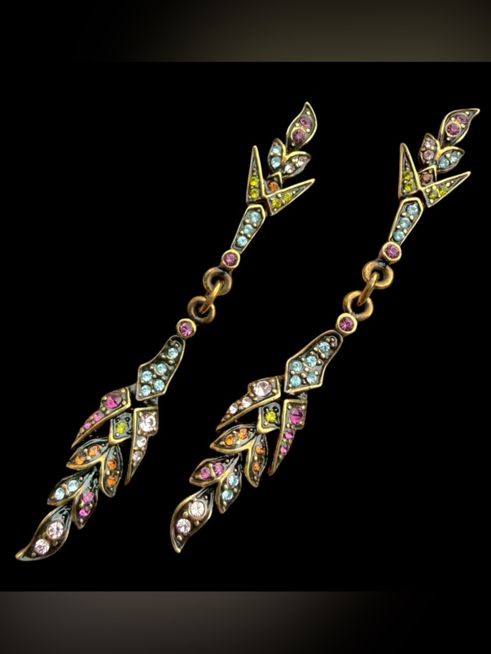 HEIDI DAUS Avante Garde Multicolor Swarovski Crystal Elegance Dangle Earrings 3”